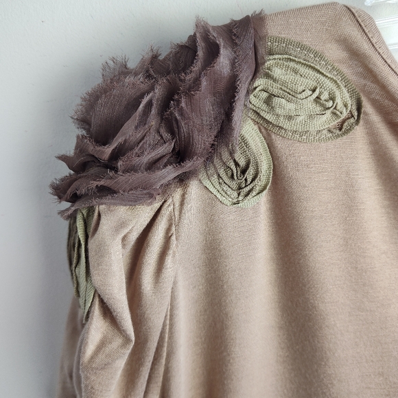 Susan Lawrence 3X plus size blouse cool brown applique soft stretch embellished - Picture 9 of 9